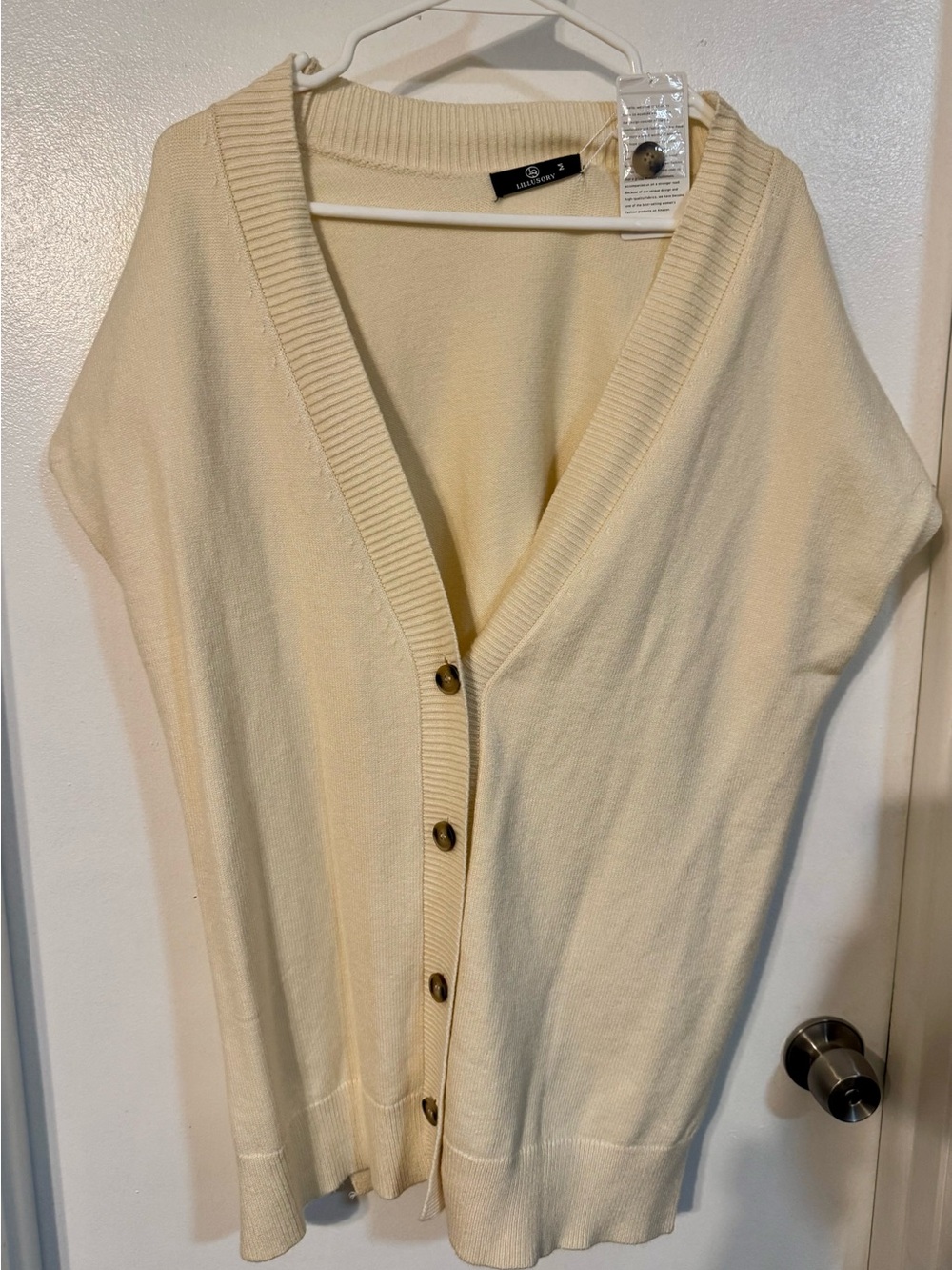 Sleeveless V-Neck Button Cardigan Sweater - Cream